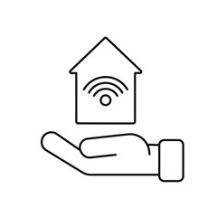Smart house linear icon. Thin line customizable illustration. Contour symbol. Vector isolated outline drawing. Editable stroke