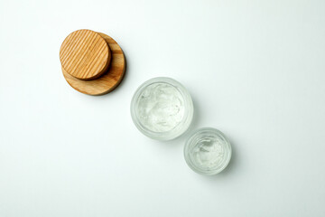 Styling gel on white background, top view