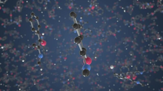 Ephedrine molecule. Ball-and-stick molecular model. Chemistry related looping 3d animation