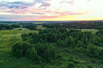 Fototapeta na wymiar summer forest top view drone, background green trees panorama landscape