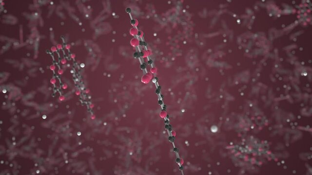 Digoxin molecule. Ball-and-stick molecular model. Chemistry related looping 3d animation