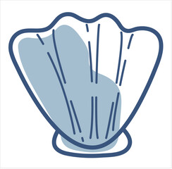 Sea life  hand drawn blue line vector seashell.