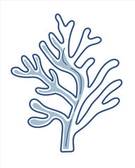 Sea life  hand drawn blue line vector coral.