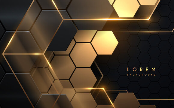 Abstract black and gold hexagonal luxury background