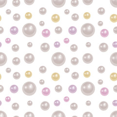 Beautiful 3D shiny natural White Pearl seamless pattern. Chaotic ornament. Wedding theme or Abstract Background, Vector Illustration
