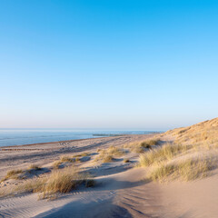 sand dunes and deserted beach on the dutch coast of north sea in province of zeeland