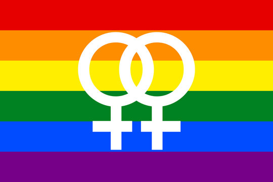 Doppeltes Frauensymbol auf Regenbogenfarbe. Konzept Gender Gleichheit