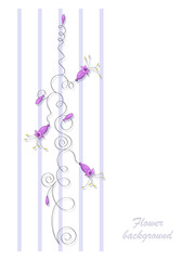 Purple bells. Vector flowers bells on the stem. Bells. Bouquet of wild flowers. Flower design. Design poster, banner, greeting card. Space for text, stylized flowers and stripes. Vector illustration