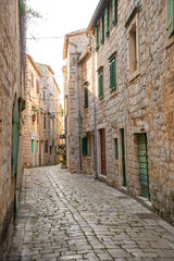 Fototapeta na wymiar Old street without tourists in Stari Grad, Croatia