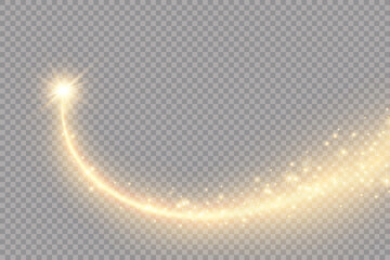 Vector golden sparkling falling star. Stardust trail. Cosmic glittering wave. PNG. . Vector illustration © Vector light Studio