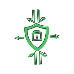Lock protection vector icon on cartoon style on white isolated background.