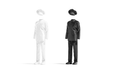 Blank black and white chef uniform mockup set, side view