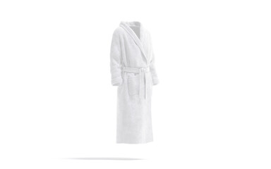 Blank white hotel bathrobe mock up, side view
