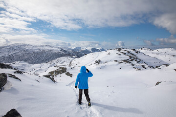 Fototapeta na wymiar Mountain hike in fresh snow and great spring weather,Brønnøy,Helgeland,Nordland county,Norway,scandinavia,Europe 