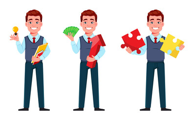 Handsome business man, set of three poses