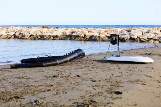 foilboard hydrofoil with kite, on the beach sand