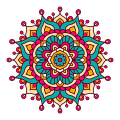 Vector hand drawn doodle mandala. Ethnic mandala with colorful ornament. Isolated. - 427229124