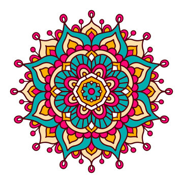 Vector hand drawn doodle mandala. Ethnic mandala with colorful ornament. Isolated.