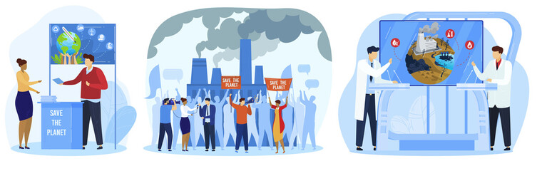 Protest environment pollution, activist banner, ecology environmental, eco demonstration, design, flat style vector illustration.