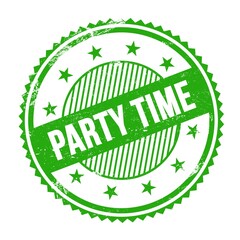 PARTY TIME text written on green grungy round stamp.