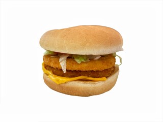 Chicken cheese burger isolated on white background