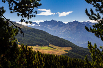 Panoramic view from the woods near Pila, Aosta. Italy