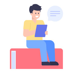 
A student chat concept icon, student doing mobile study

