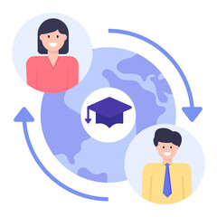 
A concept icon of virtual teacher with characters of student and teacher

