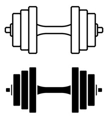 sports dumbbell icon. Healthy lifestyle, fitness. Black and white vector