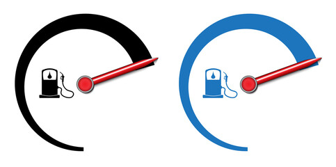 Simple fuel indicator with red pointer and fuel pump. Two fuel gauge design isolated on white to use in automotive industry.