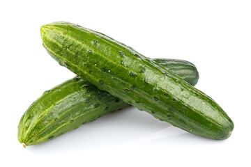 Two ripe green cucumber isolated on white background