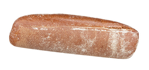 Long loaf of homemade rye bread isolated on white background