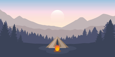 wanderlust camping adventure tent at green mountain and forest landscape © krissikunterbunt