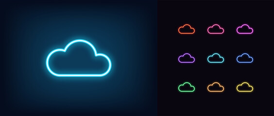 Neon cloud icon. Glowing neon cloud sign, outline technology pictogram © Дмитрий Майер