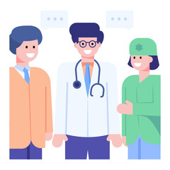 
Doctor with assistant having discussion, flat concept icon 

