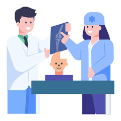Obraz premium Doctor with assistant having discussion, flat concept icon