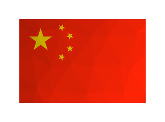 Vector isolated illustration. National chinese Five-star Red flag. Official symbol of People's Republic of China. Creative design in low poly style with triangular shapes. Gradient effect.