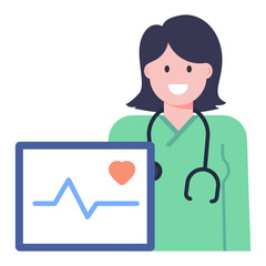 
Person standing with heart board denoting flat icon of cardiologist 

