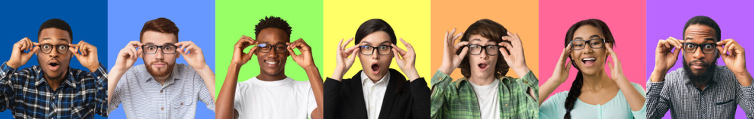 Multicultural surprised group of people expressing amazement