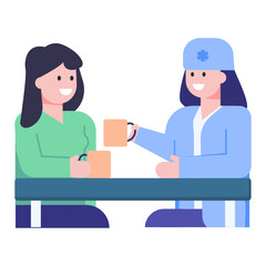 Fototapeta premium Doctor with assistant having discussion, flat concept icon
