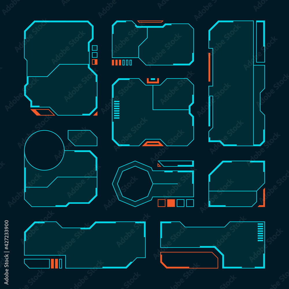 Poster Hud frames. Futuristic design ui templates simple layout game screen interface garish vector modern frames collection