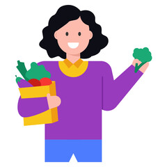 
Flat character icon of grocery shopping

