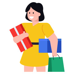 
A happy purchase woman, flat icon download

