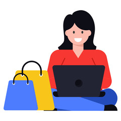 
A happy purchase woman, flat icon download

