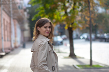 Fototapeta premium Street shot: fabulous elegant woman wears coat