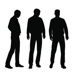 Vector silhouettes of a men standing, group business people, black color, isolated on a white background