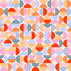 Geometry minimalistic artwork poster with circles and semicircles. Vintage style vector pattern design in scandinavian style for fabric print, web banner, business presentation and branding packages.