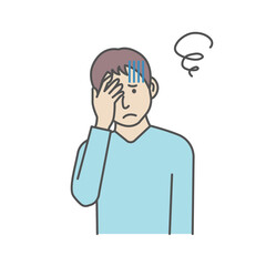Vector illustration of a young man squeezing head ( oh my god, headache )