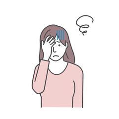 Vector illustration of a young woman squeezing head ( oh my god, headache )