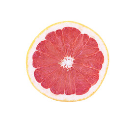 A round slice of grapefruit isolated on white background